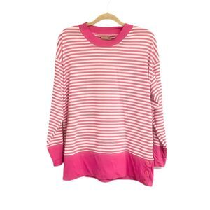 French Navy Women’s Pink & White Striped Oversized Banded Long Sleeve Shirt Sz S